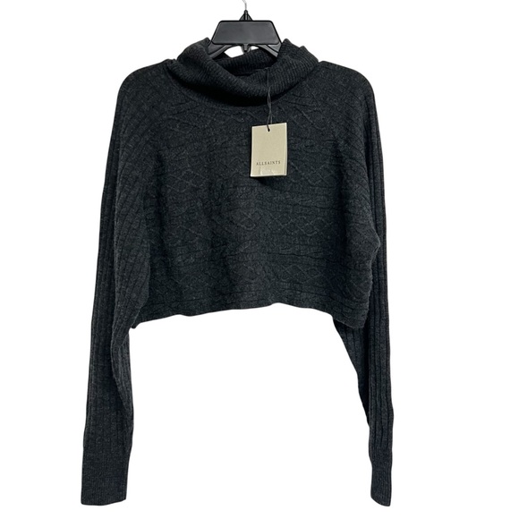 All Saints Sweaters - AllSaints Black Cropped Cable Knit Turtleneck Sweater